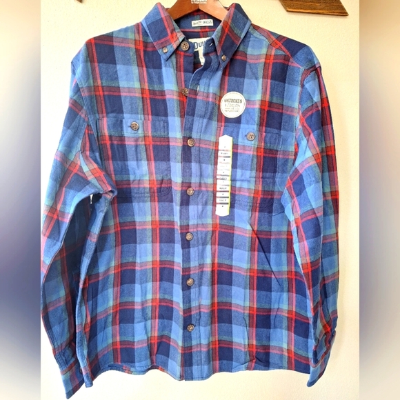 NWT Duluth Free Swingin' Plaid Flannel Relaxed Fit Collar Button Mens Size MT - Picture 1 of 5